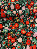 Red/Pink Small Flowers on Green/Navy Cotton Lawn