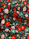 Red/Pink Small Flowers on Green/Navy Cotton Lawn