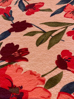 Pink/Red Flowers on Coral Pink Lightweight Double crepe