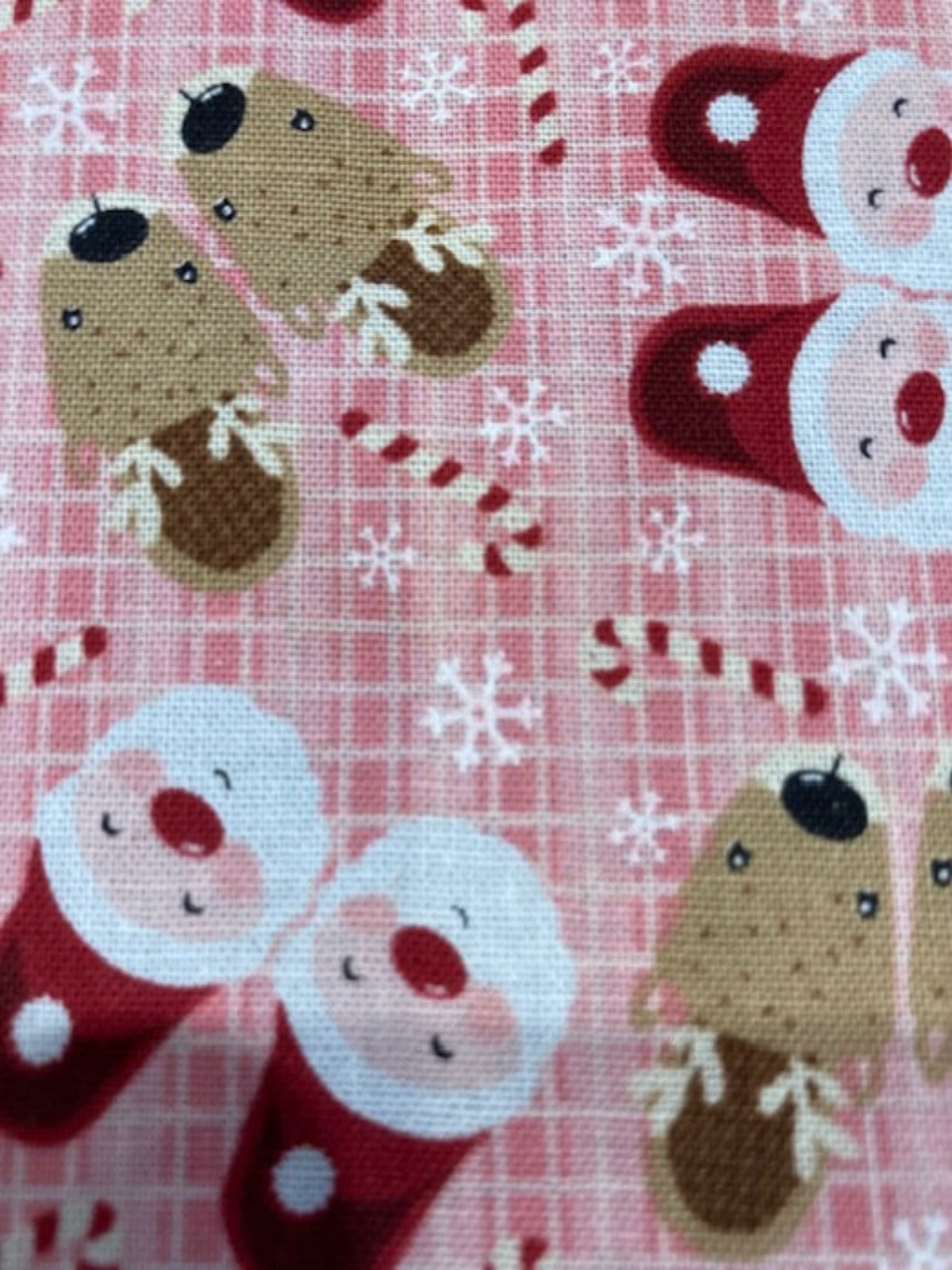 Father Christmas & Reindeer on Pink Cotton Poplin
