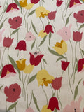 Pink/Yellow Tulips on white Cotton Lawn