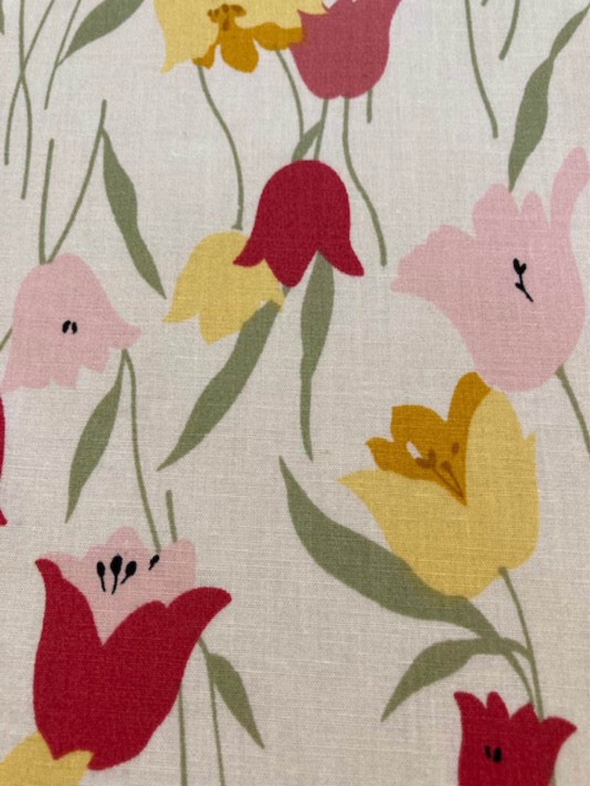 Pink and Yellow Tulips on white Cotton Lawn