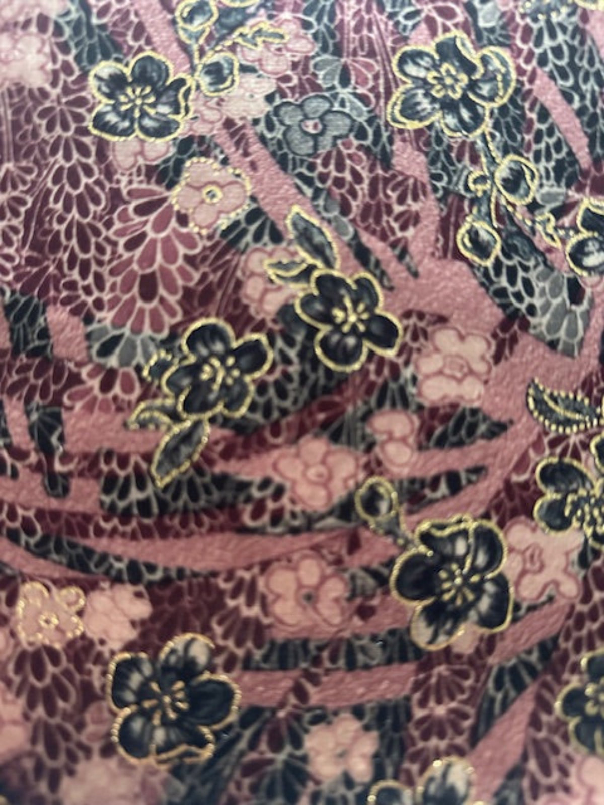 Dusty Pink/Claret Floral with Gold Highlights on Short Pile Velvet