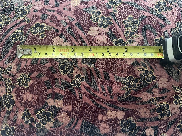 Dusty Pink/Claret Floral with Gold Highlights on Short Pile Velvet