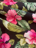 Hot Pink Lillies on Black Cotton Lawn