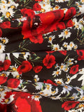 Red Poppy /White Daisy on Black Cotton Lawn