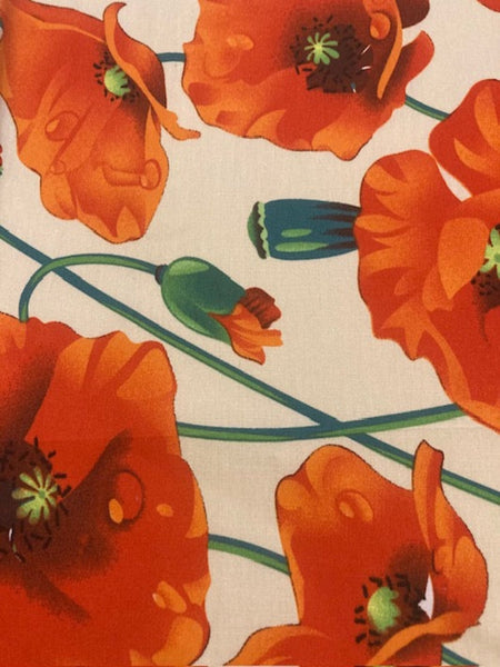 Large Poppies on Cream Cotton Lawn