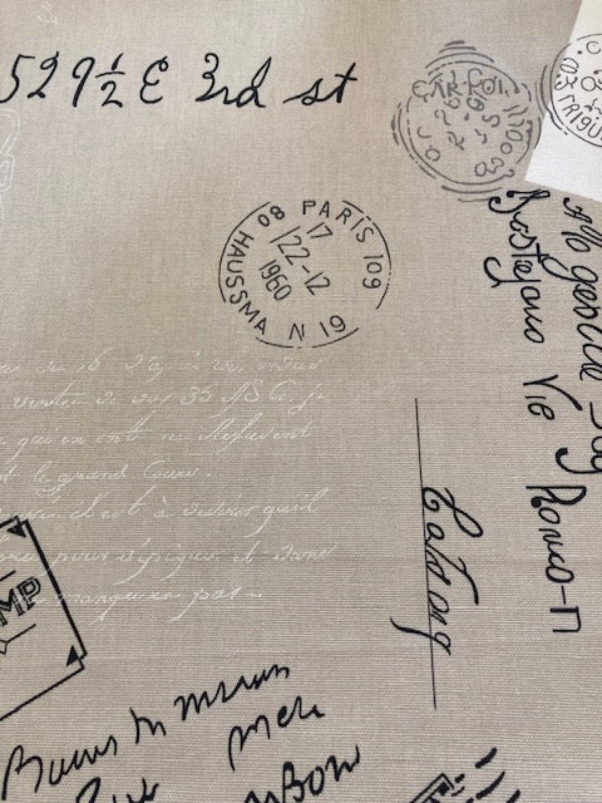 World Postal Theme on Beige Cotton