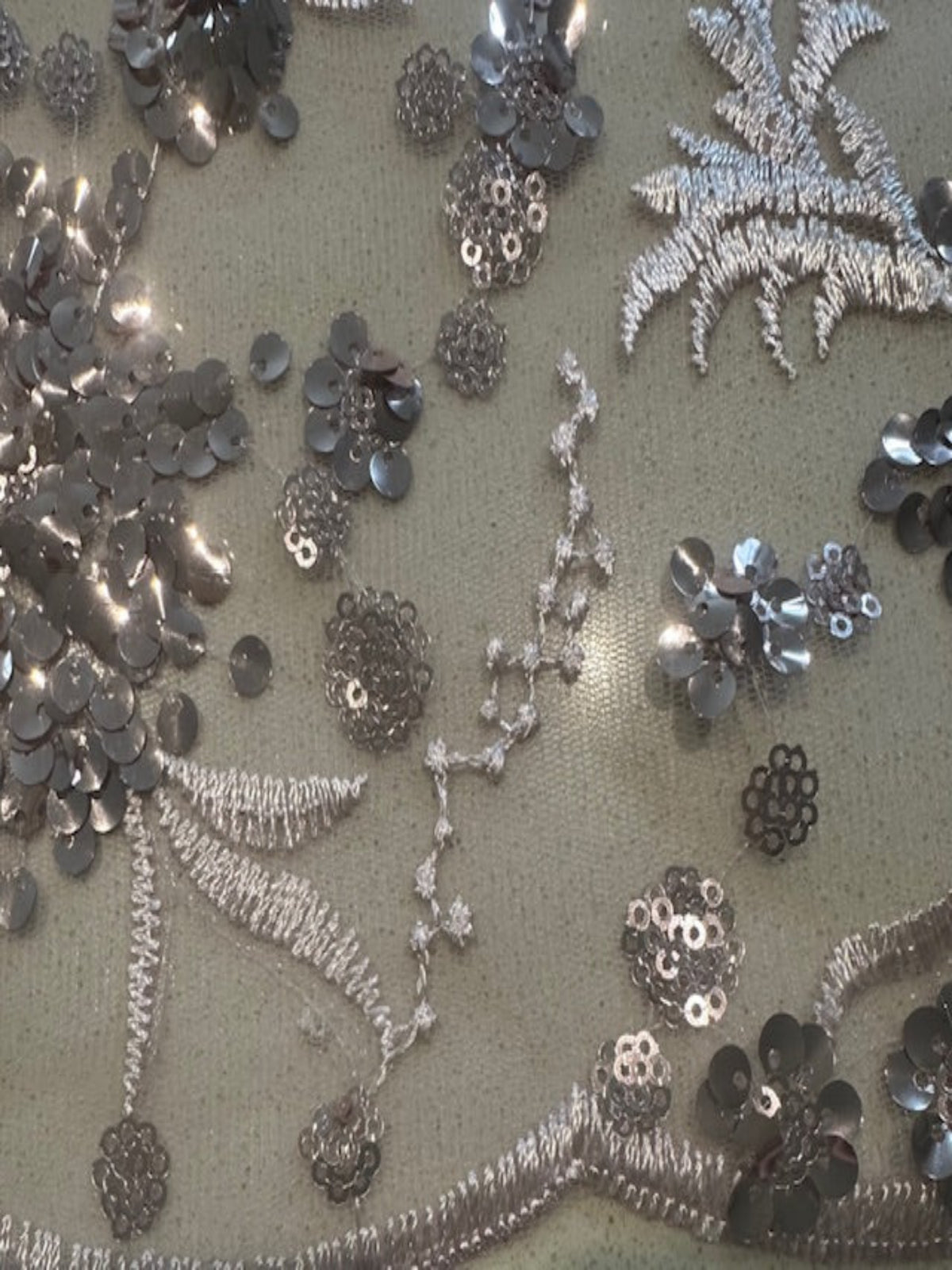 Light Mauve Sequin and Embroidery On Mesh with Scalloped Edge