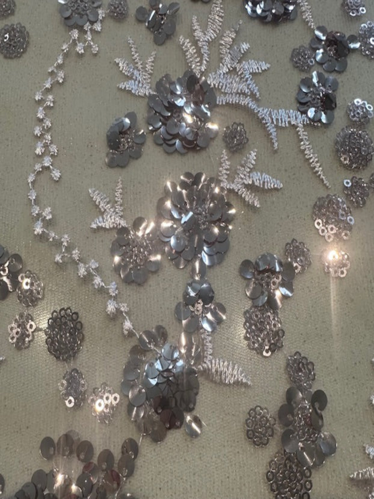 Light Mauve Sequin and Embroidery On Mesh with Scalloped Edge