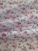 Pink Trailing Floral on White Poly/Cotton