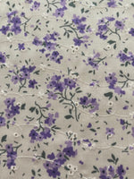 Violet Flower Bunches on Embroidered Broderie Anglais, Cotton Feel