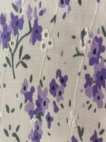 Violet Flower Bunches on Embroidered Broderie Anglais, Cotton Feel