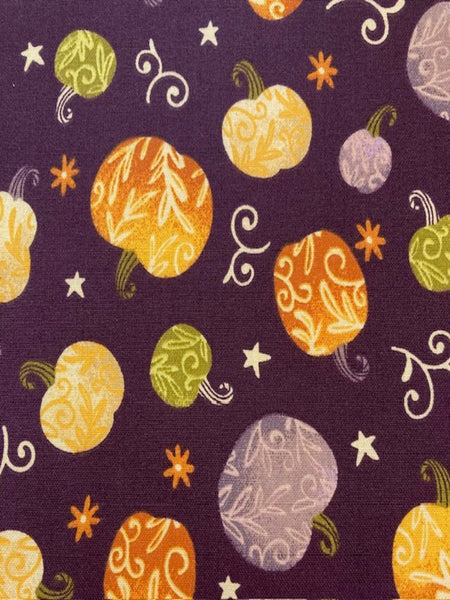 Pumpkins on Deep Purple Cotton