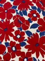 Red/Blue Block Flowers on White Cotton Lawn