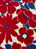 Red/Blue Block Flowers on White Cotton Lawn