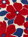 Red/Blue Block Flowers on White Cotton Lawn