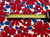 Red/Blue Block Flowers on White Cotton Lawn