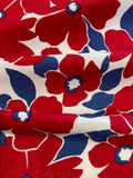 Red/Blue Block Flowers on White Cotton Lawn