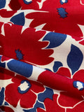 Red/Blue Block Flowers on White Cotton Lawn