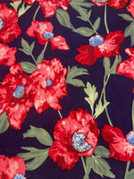 Red Flowers on Navy Cotton Lawn