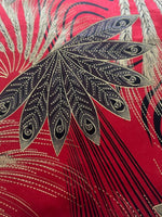 Red Fern Barley Print on Short Pile Velvet with Gold Highlight
