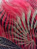 Red Fern Barley Print on Short Pile Velvet with Gold Highlight