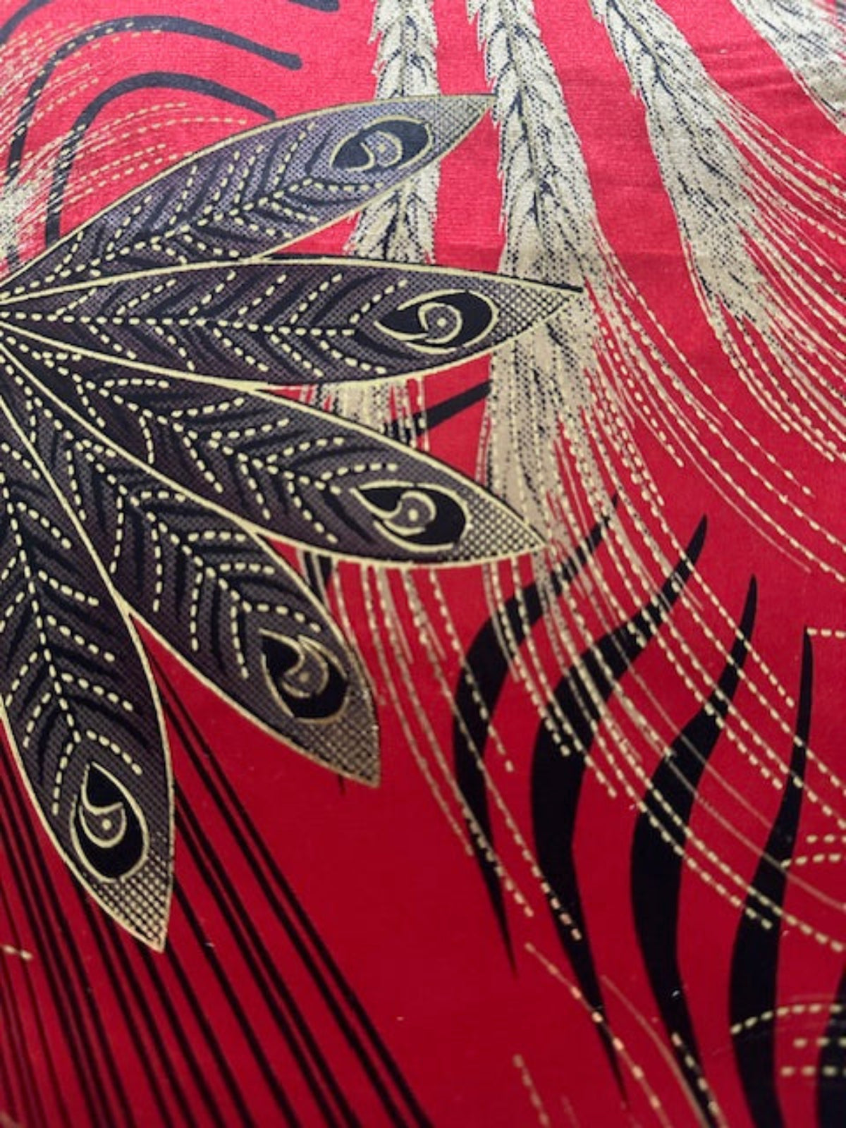 Red Fern & Barley Print Satin with Gold Highlight