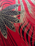 Red Fern Barley Print on Short Pile Velvet with Gold Highlight