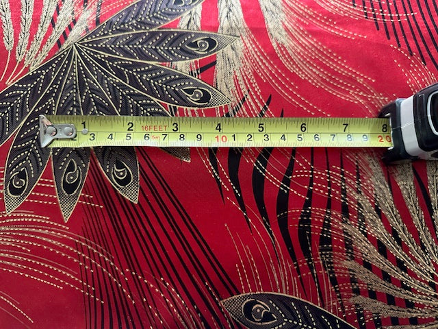 Red Fern & Barley Print Satin with Gold Highlight