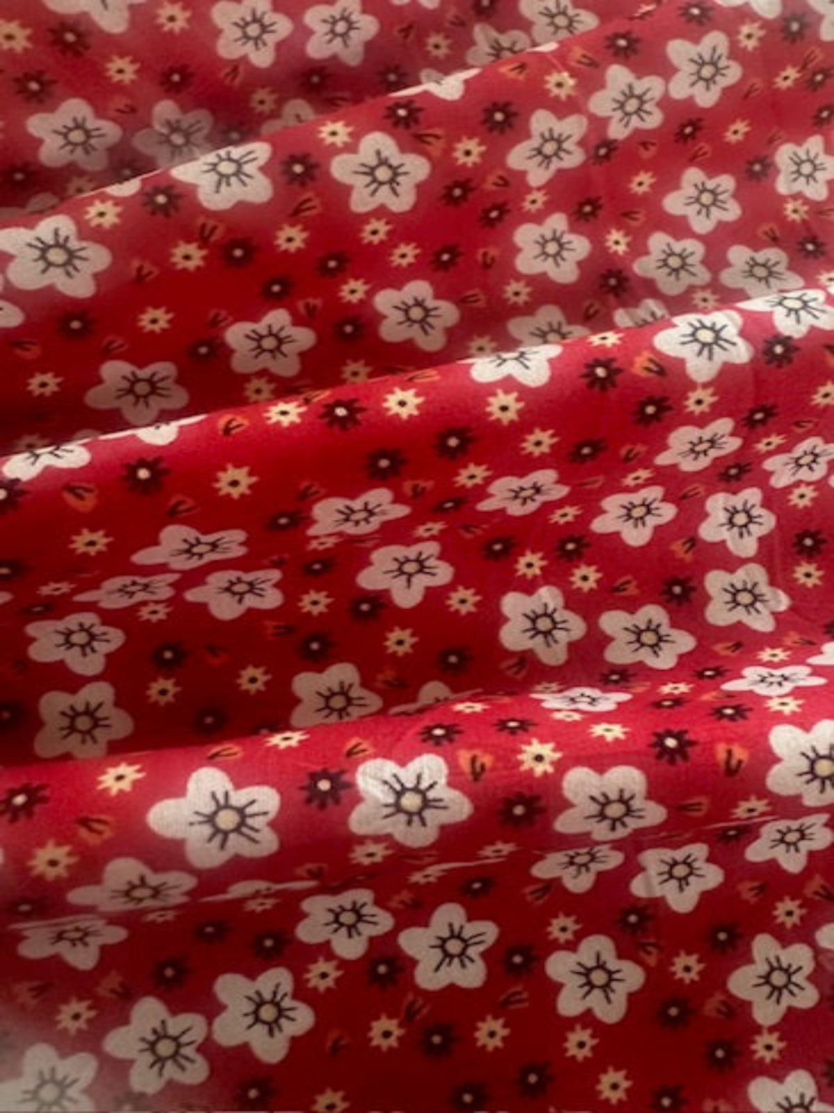 White on Red Small Floral on Cotton Poplin