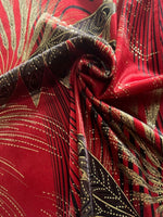 Red Fern Barley Print on Short Pile Velvet with Gold Highlight