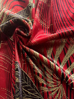 Red Fern Barley Print on Short Pile Velvet with Gold Highlight