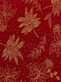 Gold Christmas Flower & Leaf on Red Cotton