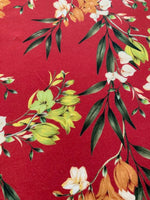 Trailing Leaf & Flowers on Red Viscose