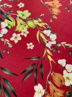 Trailing Leaf & Flowers on Red Viscose