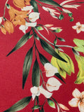 Trailing Leaf & Flowers on Red Viscose