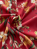 Trailing Leaf & Flowers on Red Viscose