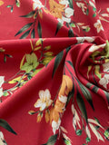 Trailing Leaf & Flowers on Red Viscose