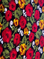Red Flowers on Green/Black Lightweight Cotton Corduroy