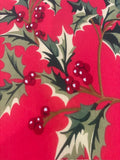 Large Christmas Holly &Berries on Red Cotton