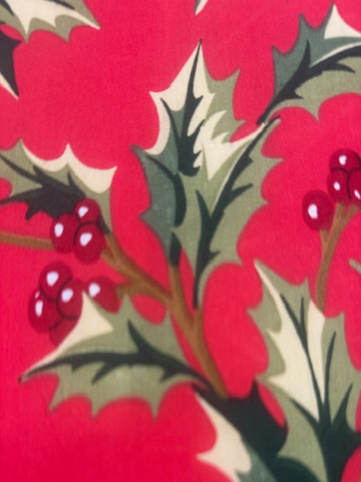 Large Christmas Holly &Berries on Red Cotton