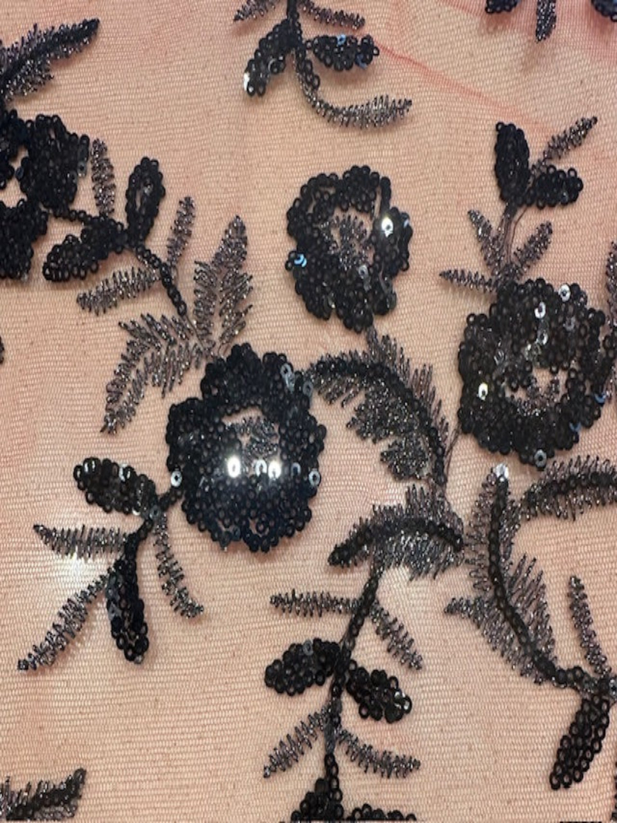 Black/Silver Trailing Flower with Lattice on Red Mesh