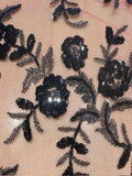 Black/Silver Trailing Flower with Lattice on Red Mesh