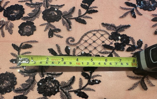 Black/Silver Trailing Flower with Lattice on Red Mesh