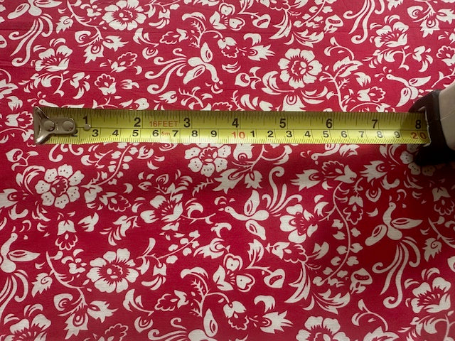 Red/White Mono Floral on Cotton Poplin