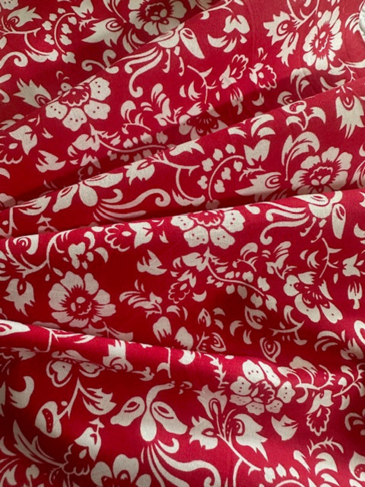Red/White Mono Floral on Cotton Poplin
