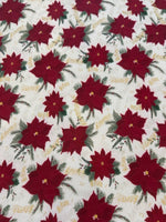 Christmas Red Poinsettia on White Cotton