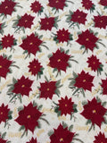 Christmas Red Poinsettia on White Cotton