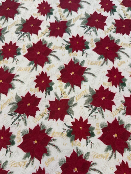 Christmas Red Poinsettia on White Cotton
